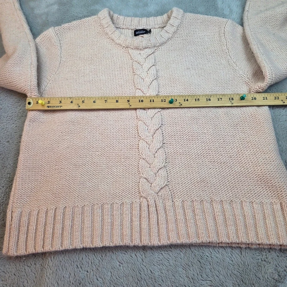 Kate Spade Saturday Wool Alpaca Sweater Womens Large Pink Cable Knit Boxy Chunky